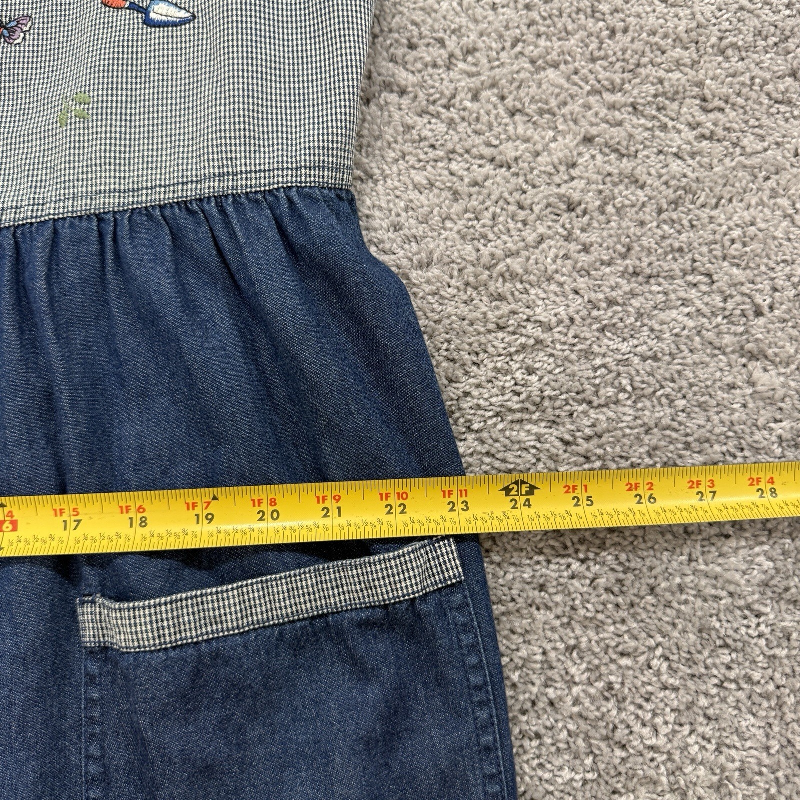 VTG 90s Bobbie Brooks Denim Dress XL Garden Gingham Cottage Country Teacher Maxi