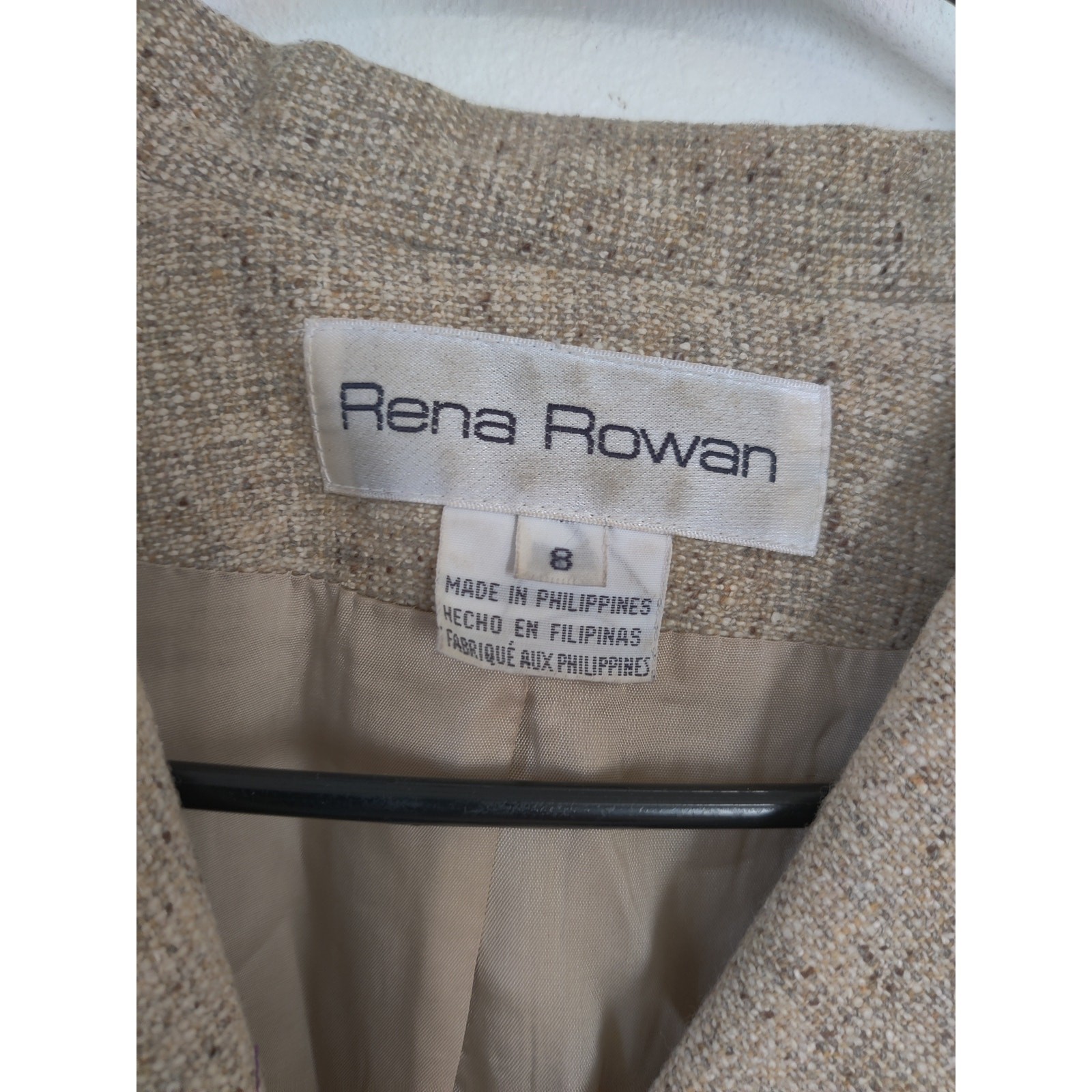 Vintage Rena Rowan Womens Tan Wool Blend Blazer & Pants Size 8/10 Suit Set Tweed