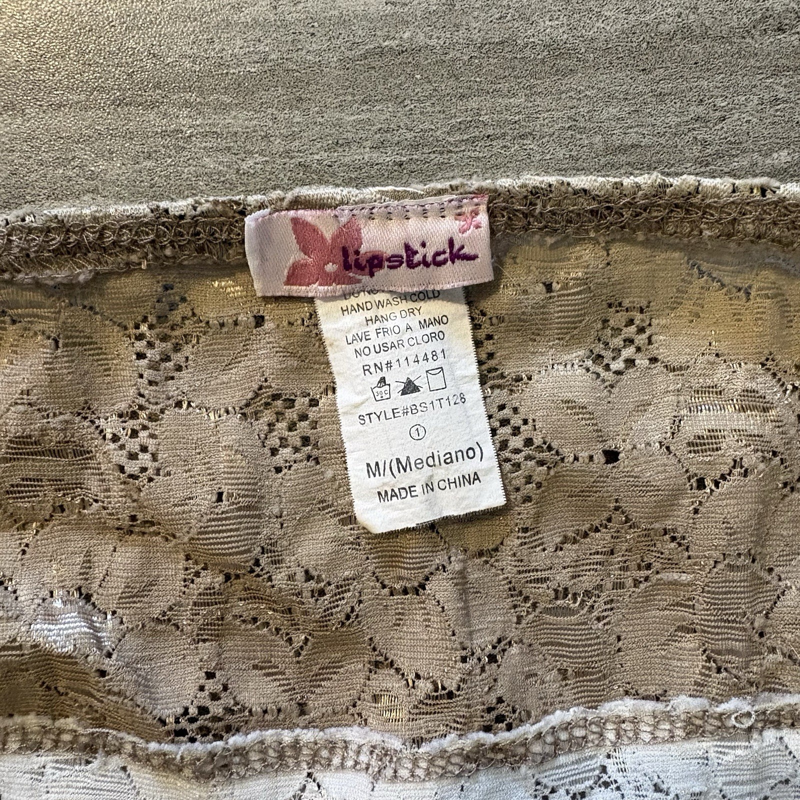Vintage Lipstick Brand Med Y2K Multi Color Block Lace Trim Cami Tank Top Brown