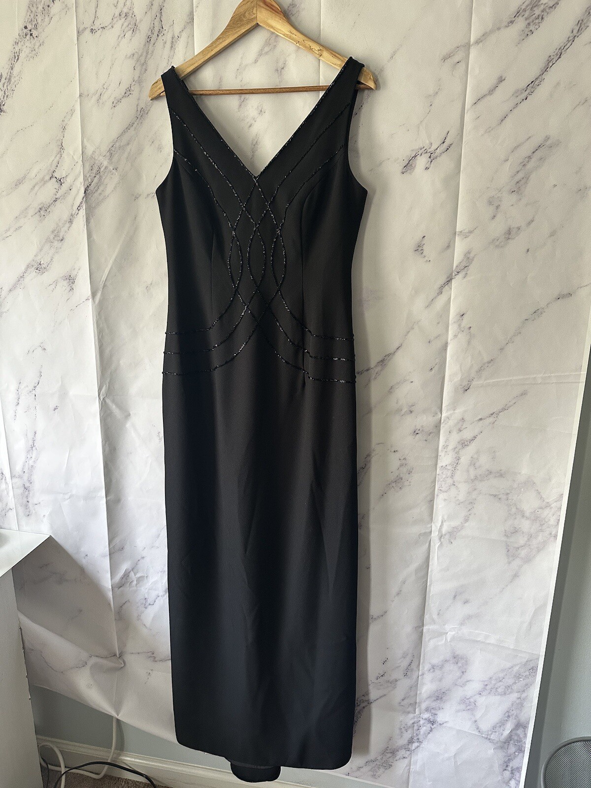 VINTAGE 90s MICHAELANGELO – BLACK BEADED FORMAL DRESS WOMENS SIZE 10