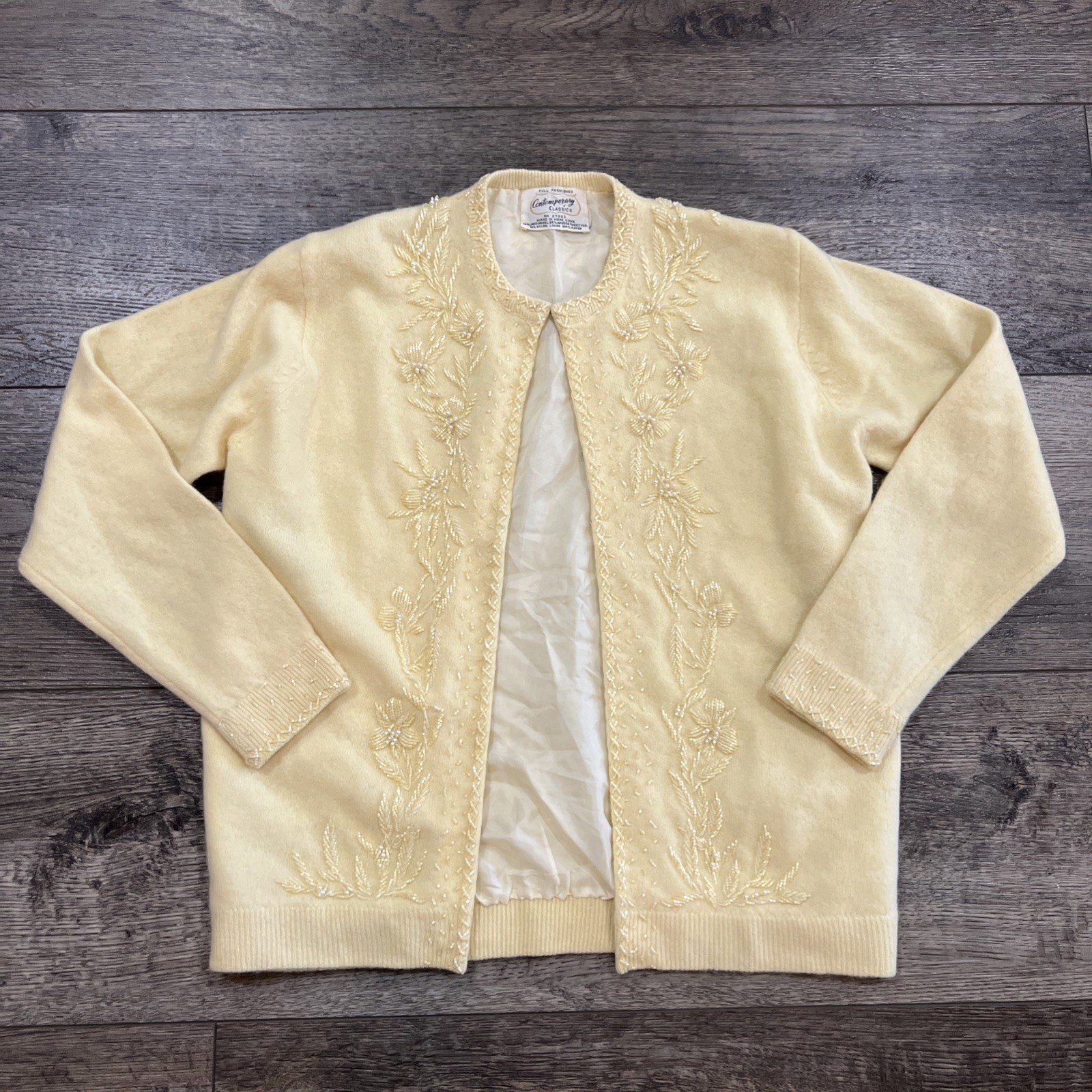 Vintage 50’s Contemporary Classics Beaded Cardigan Clasp Lambswool Lined Sweater
