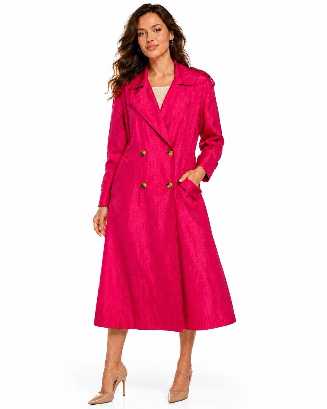 Vintage 80s Anna Hot Pink Trench Coat Petite Double Breasted Made Canada