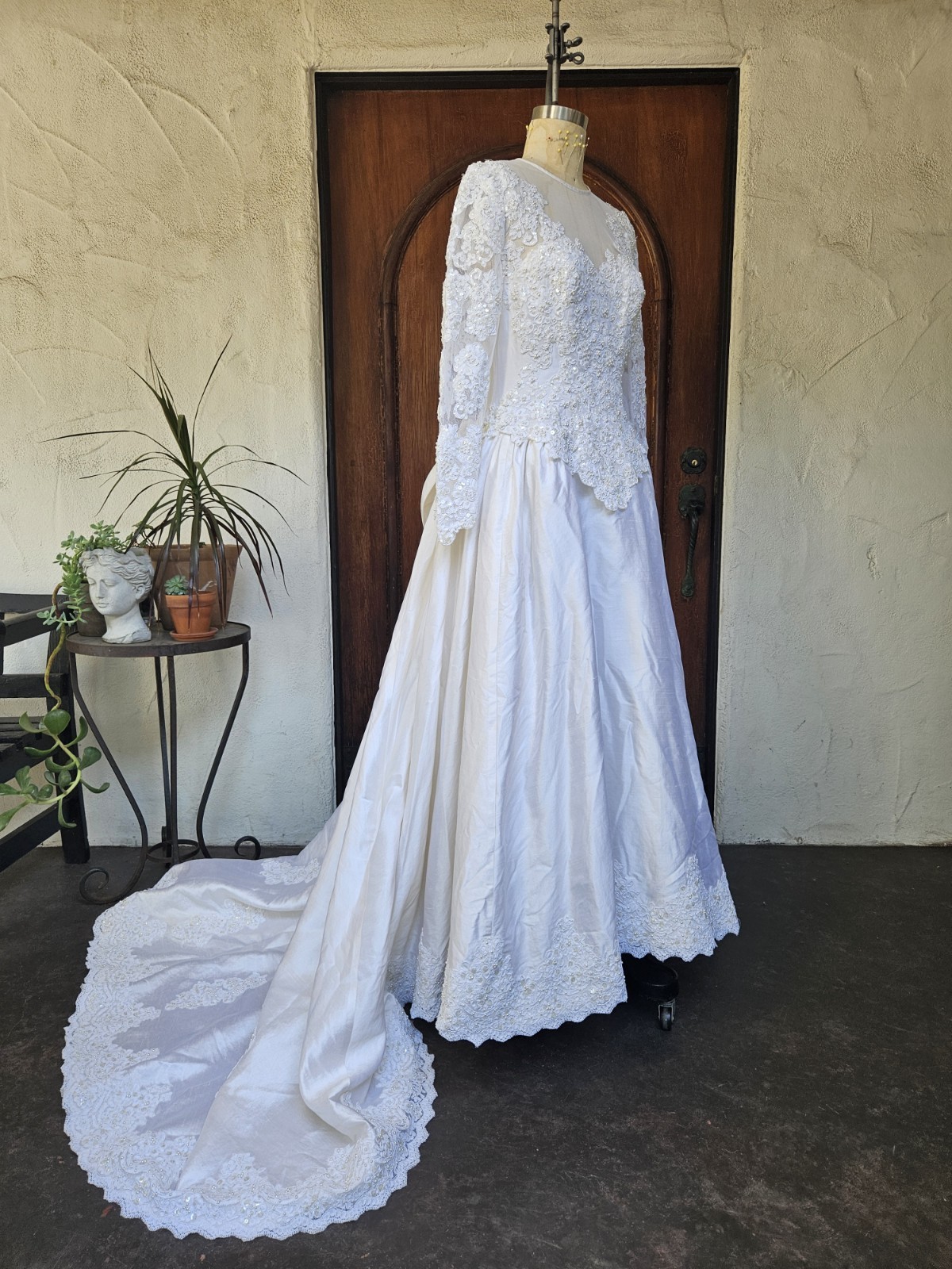 Vintage 90s Wedding Dress Princess Ballgown Basque Waist Silk Dupioni Size 10