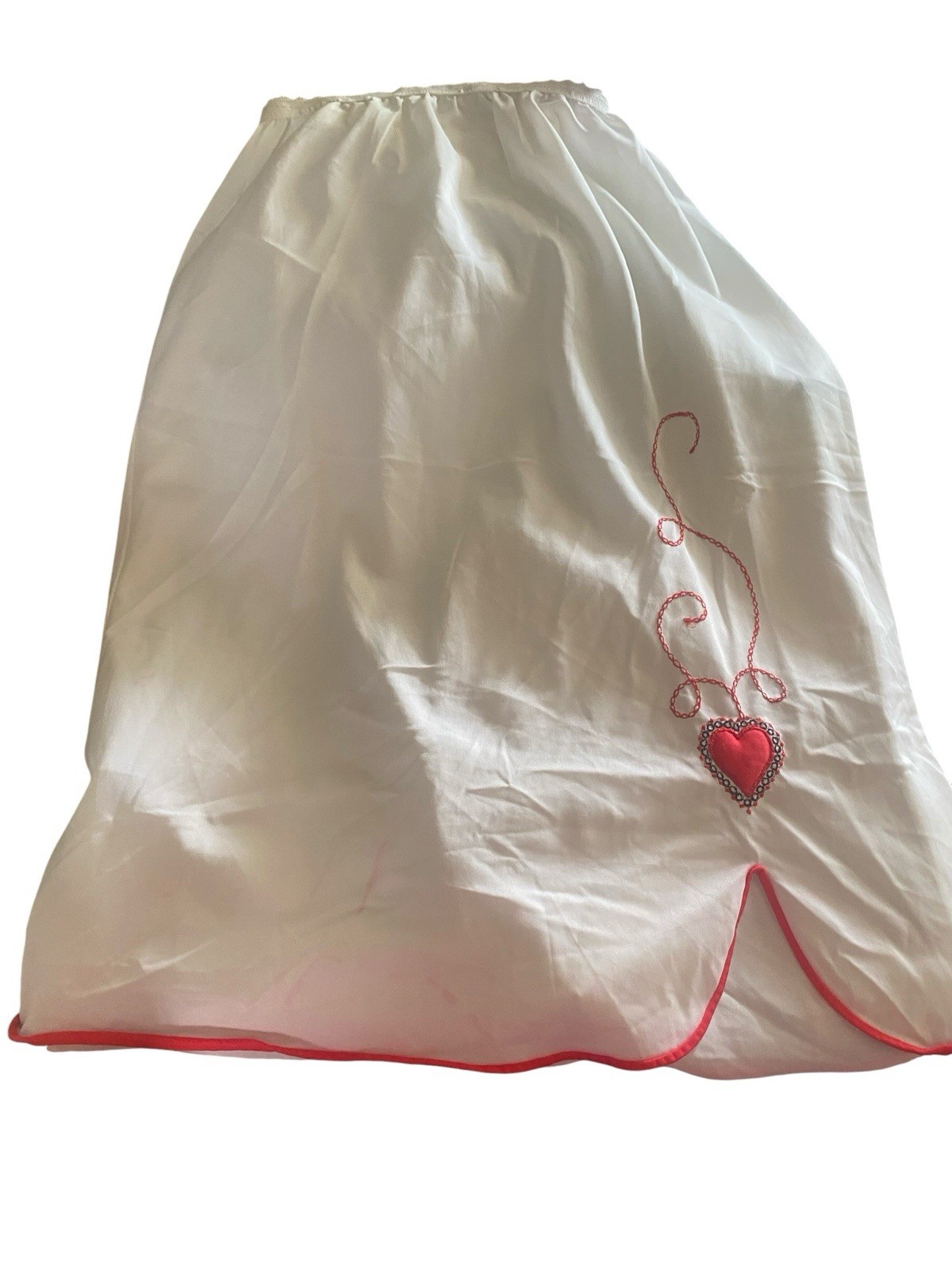 Vintage Rockabilly Retro Puff Heart Embroidered White Half Slip 24-30 Waist EUC