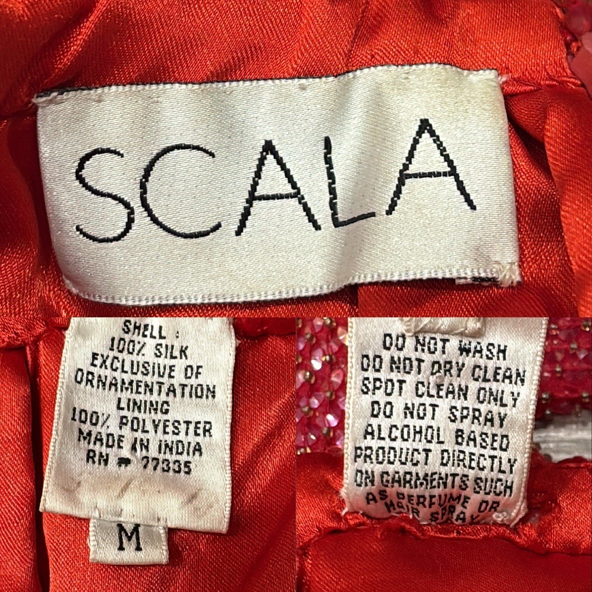VTG Y2K Scala Red Beaded Silk Strapless Maxi Gown Slit Prom Sz M Jessica Rabbit