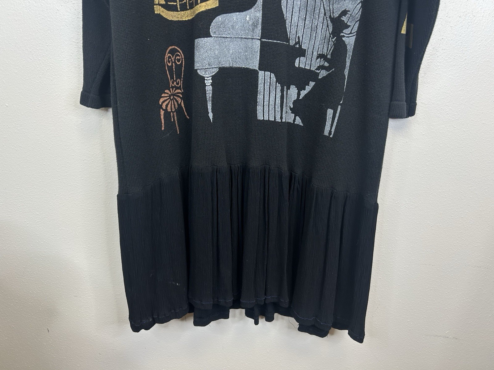 Vintage 90s Art to Wear Hand painted Dress Size M/L Lagenlook Boho Artsy City