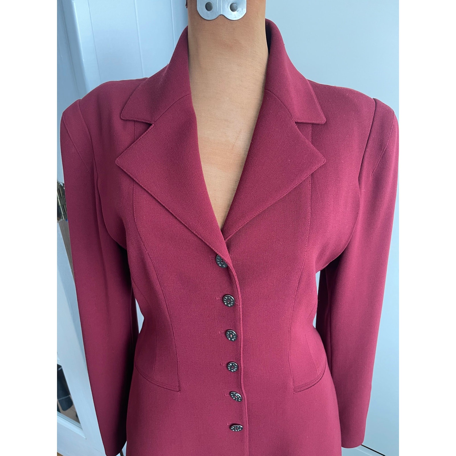 Lagerfeld Wmns Sz 38 Vintage 90s Maroon Fitted Blazer Retro Vintage Cool Work