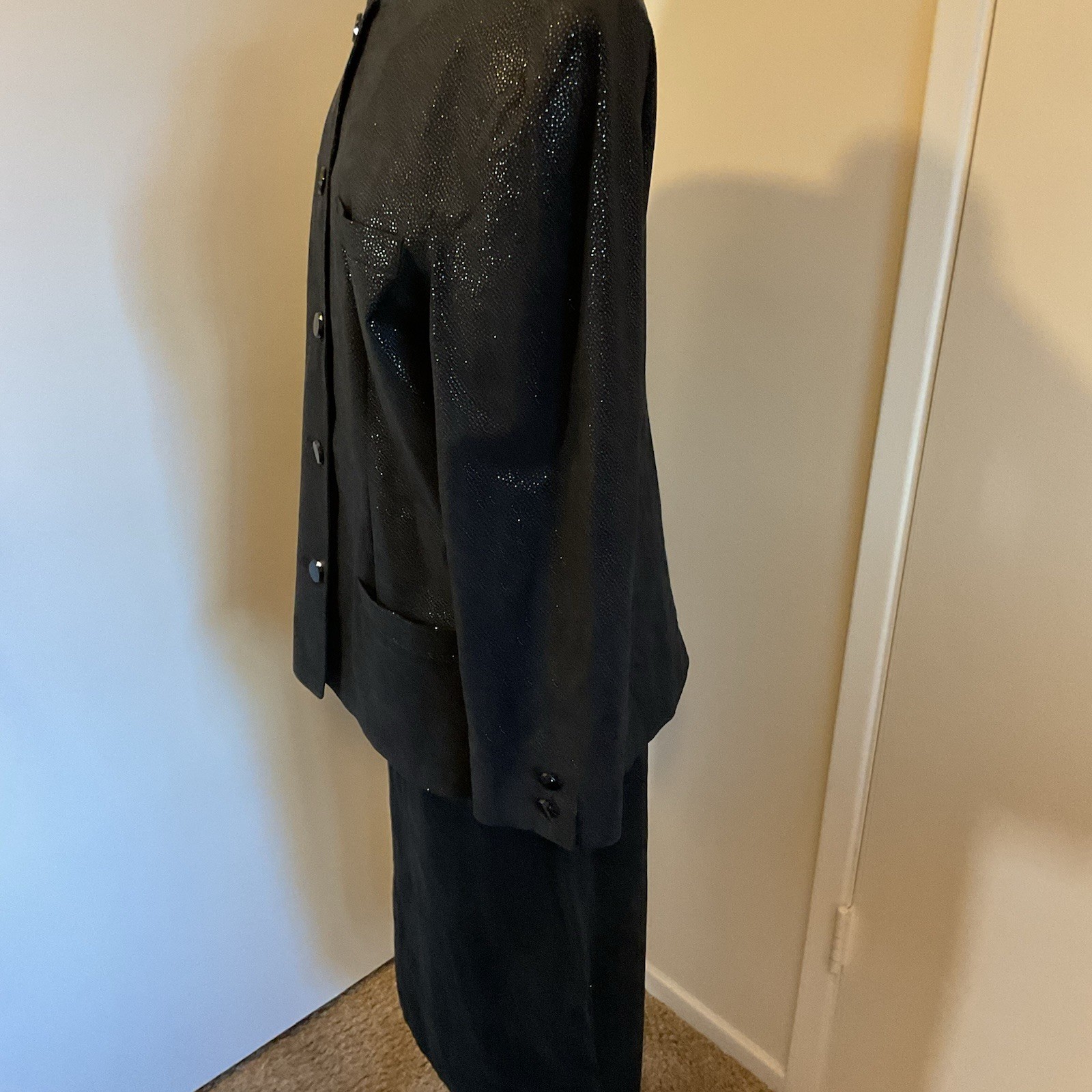 Vintage 80s Count Romi Ultra Suede Black Suit / Pencil Skirt Set Size 14
