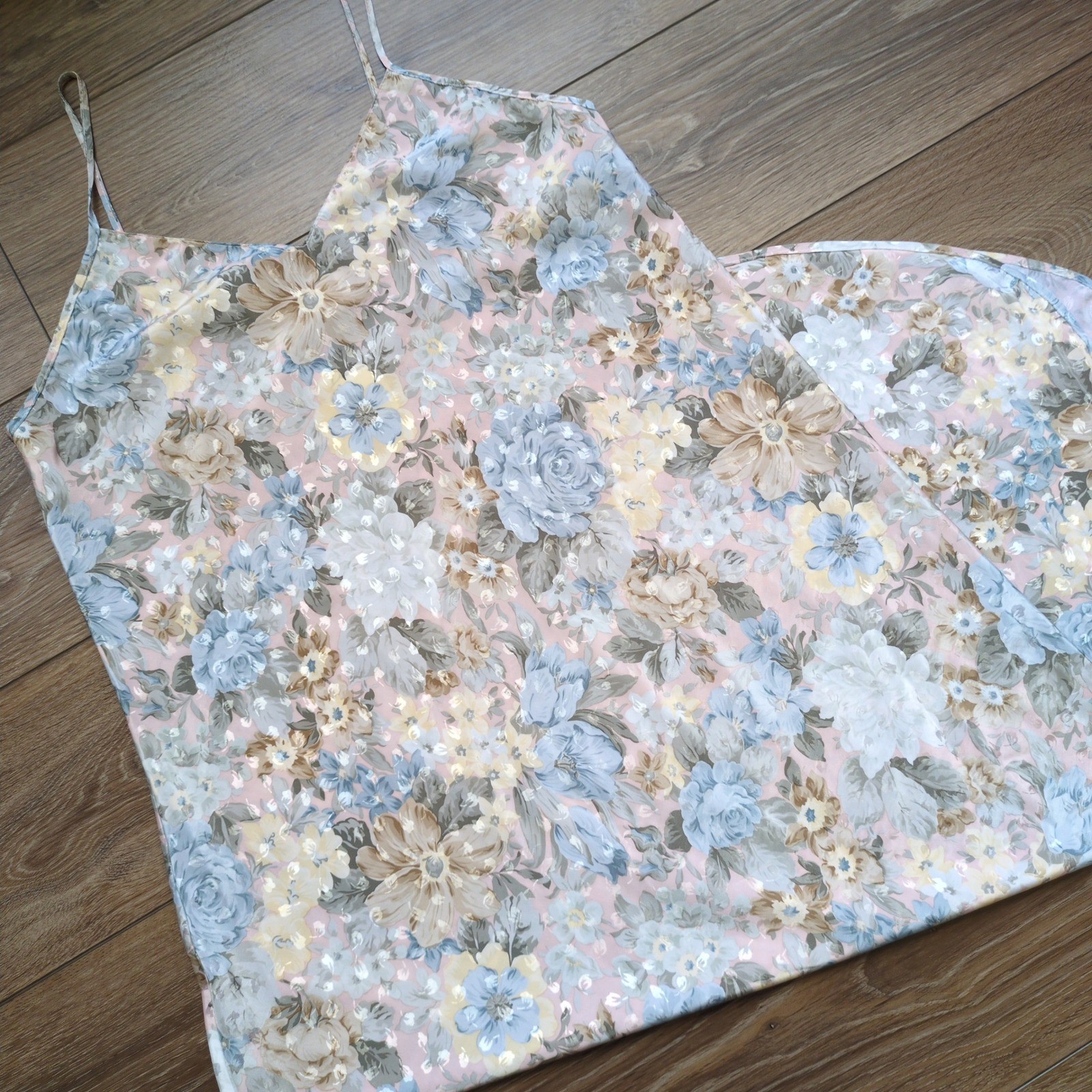 Vtg Diamond Tea Floral Nightgown Slip Dress Spaghetti Strap Side Slit Large