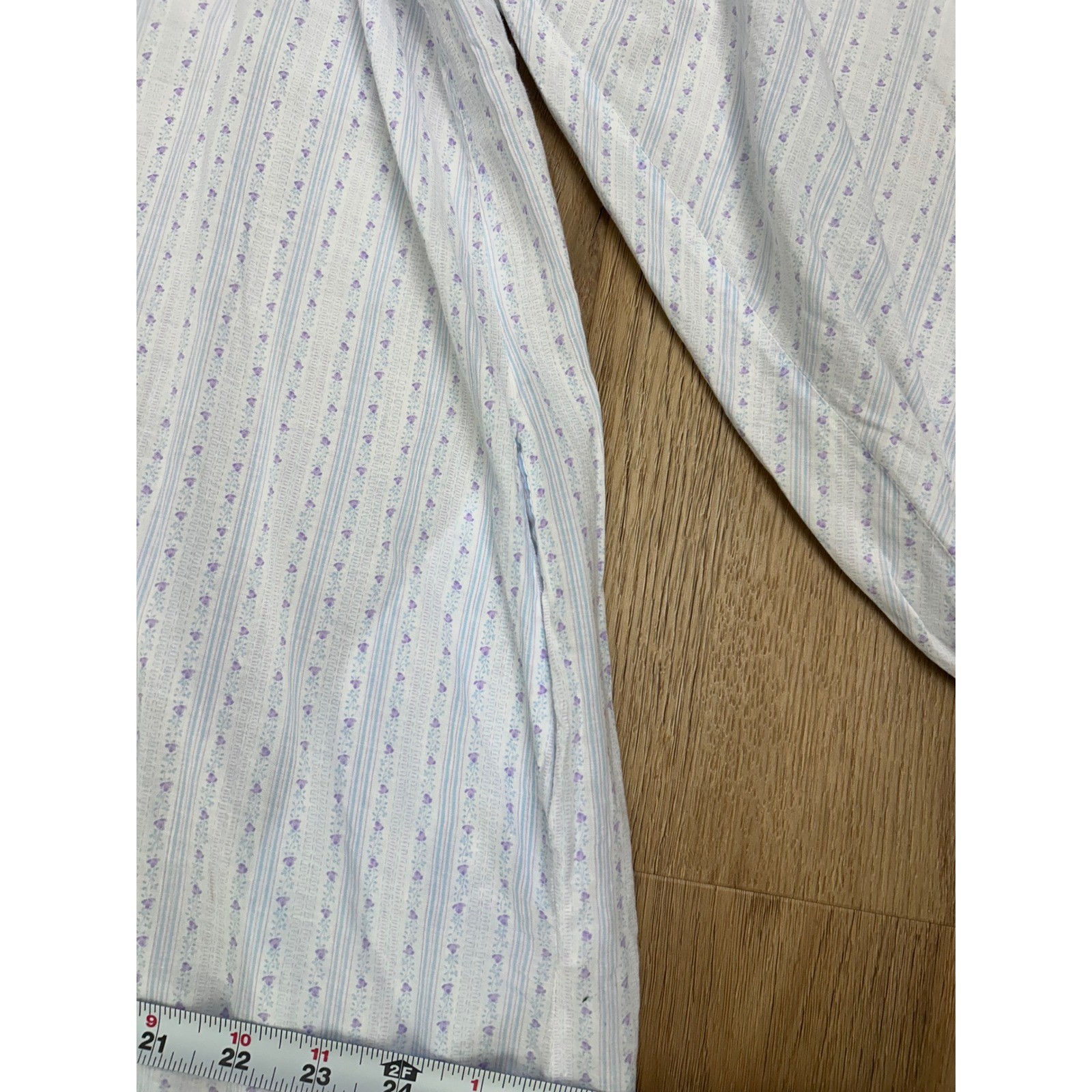 Brandywine Vtg Floral Stripe Nightgown Blue Purple Lace Ruffle cottage L