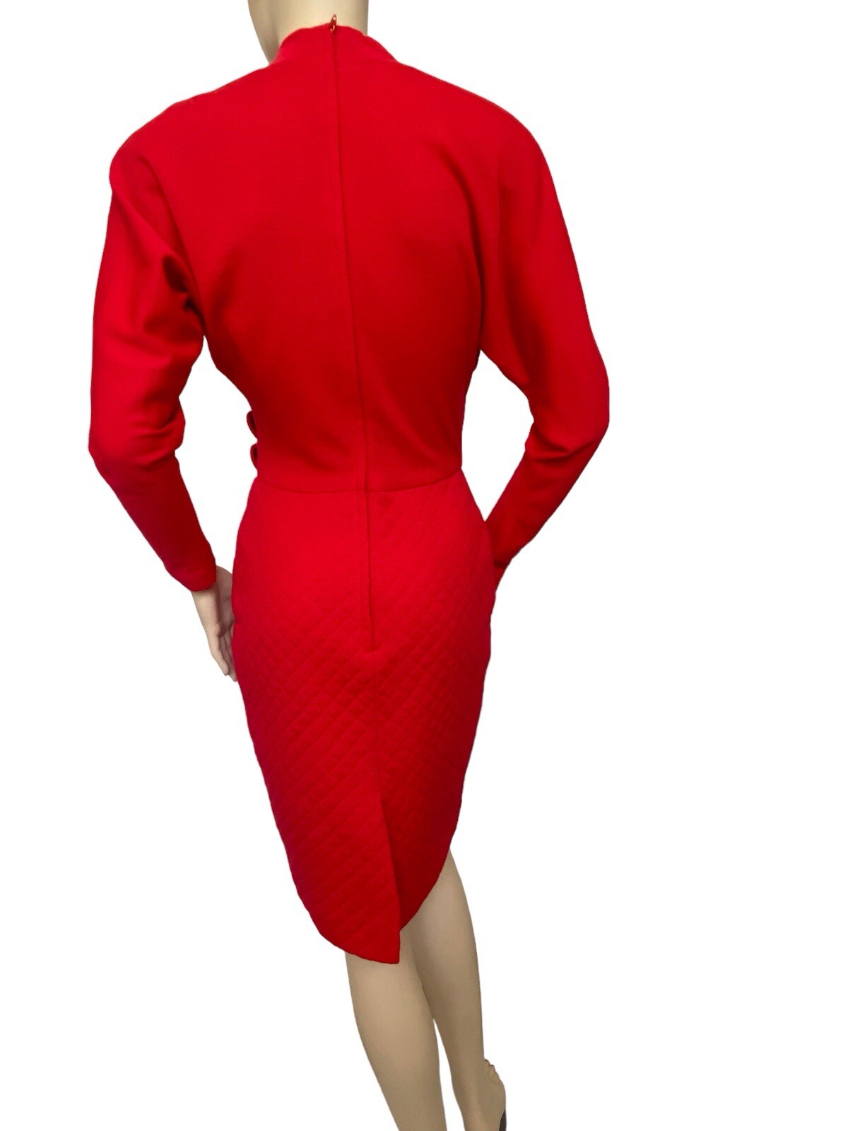 Vintage ALBERT NIPON BOUTIQUE Red Wool Dress Wiggle Pencil Talon Sz. 4 USA