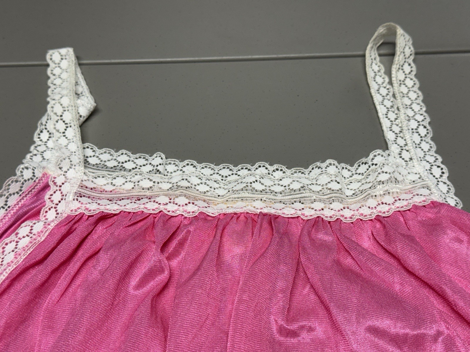Vtg Hot Pink Nylon Lace Long Open Sides With Ties Nightgown Sz M Fairy Princess