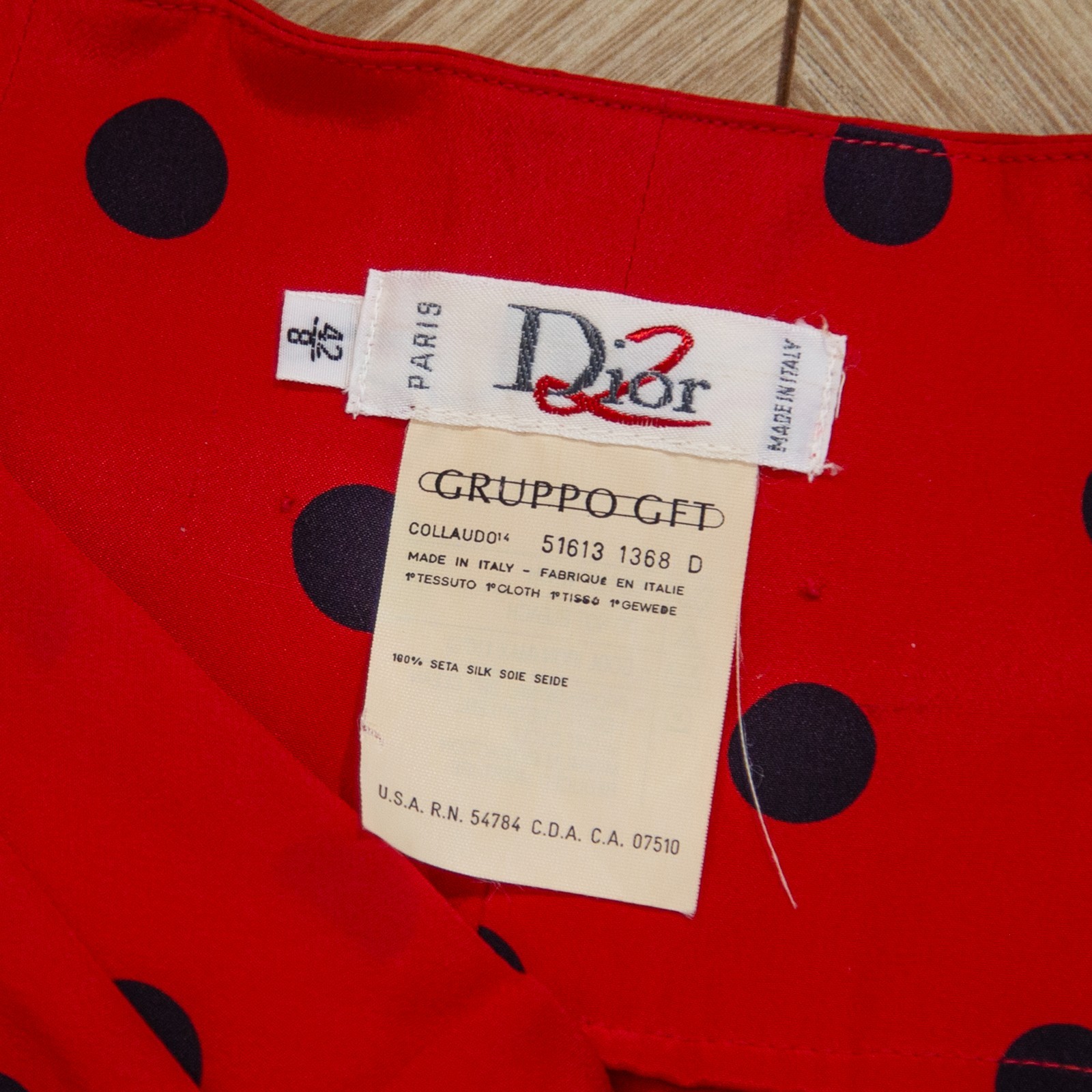 Vintage Dior Red Silk Black Polka Dot Wide Trousers NWT UK 8-10/US 4-6