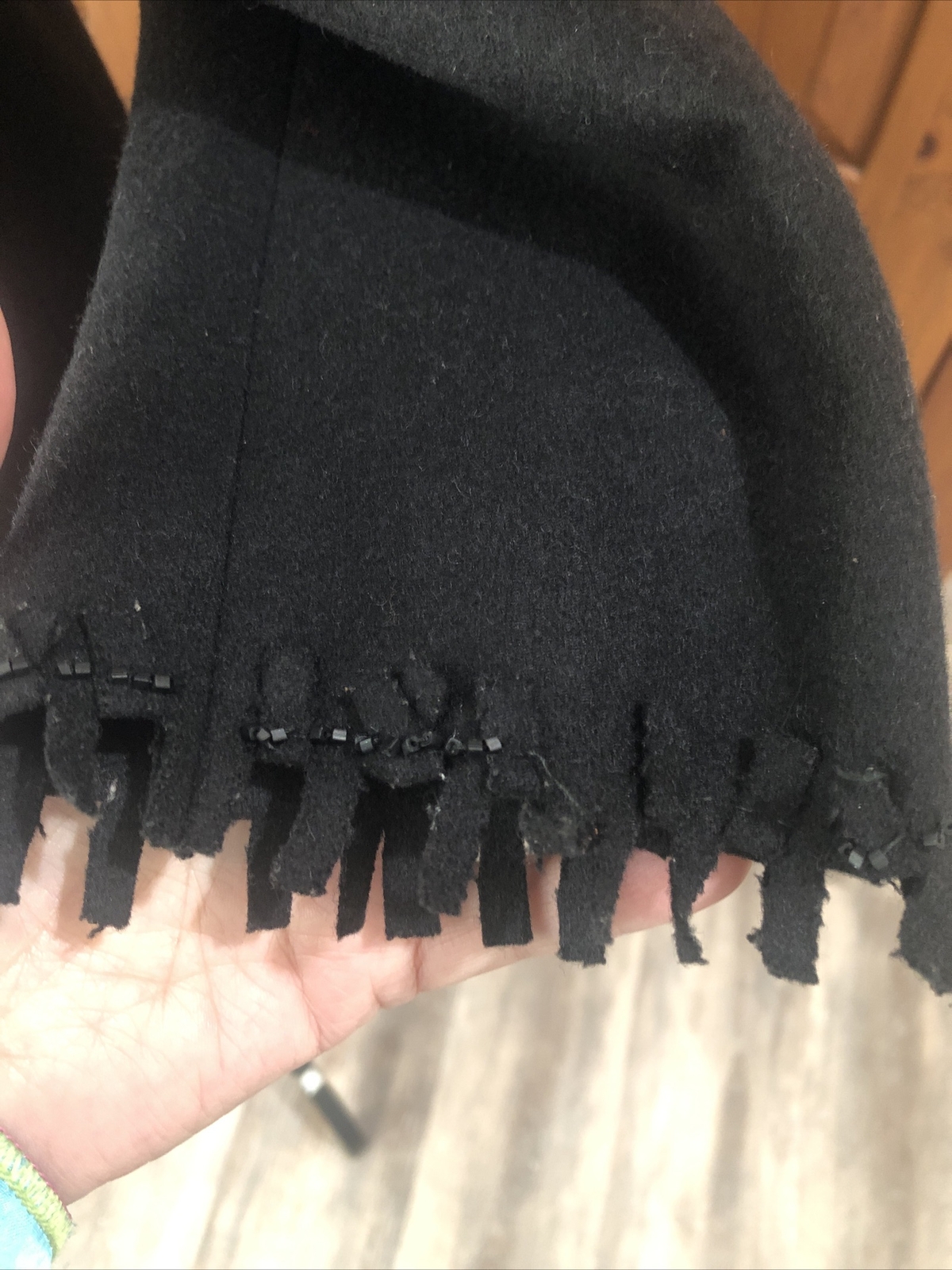 Valentino Miss V Vintage 80s Black Wool Felt Wrap Fringed Beaded Coat size 44 10