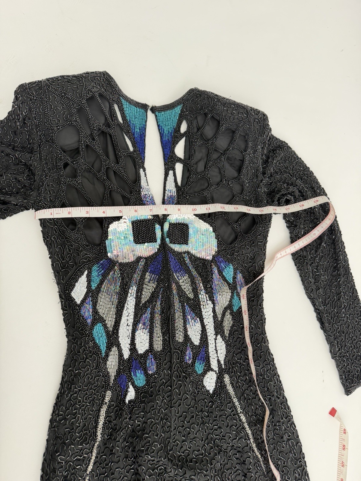 vtg lillie rubin Riazee Women Black Heavy Beaded Dress S Formal Rare Butterfly