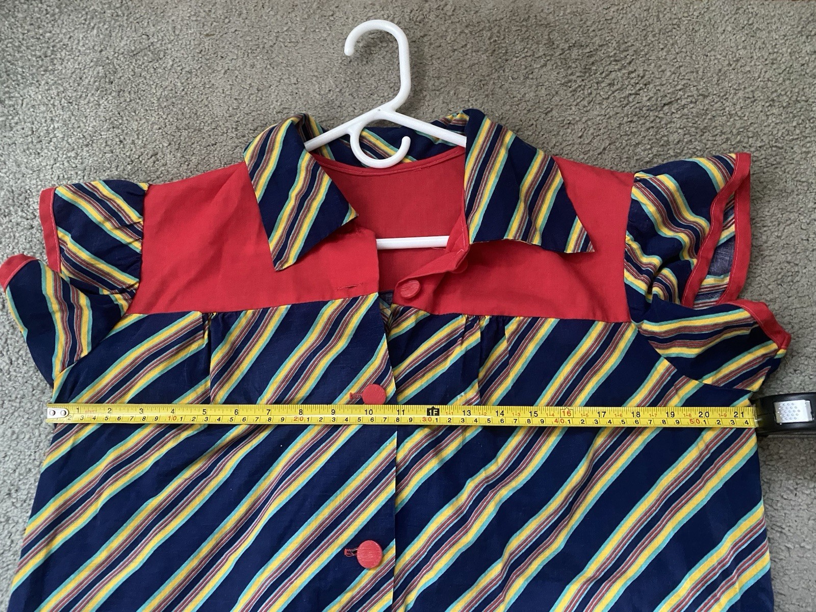 VTG Handmade Retro 60 70s Womens Short Sl Blouse XL-2XL Collar Buttons Pockets