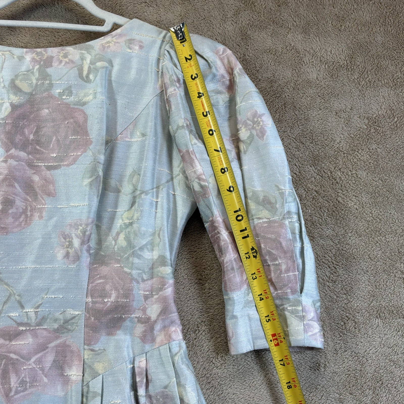 VTG 80s Floral Taffeta Dress 6 Cottage Puff Sleeve Bow Tea Party Cocktail Lanz