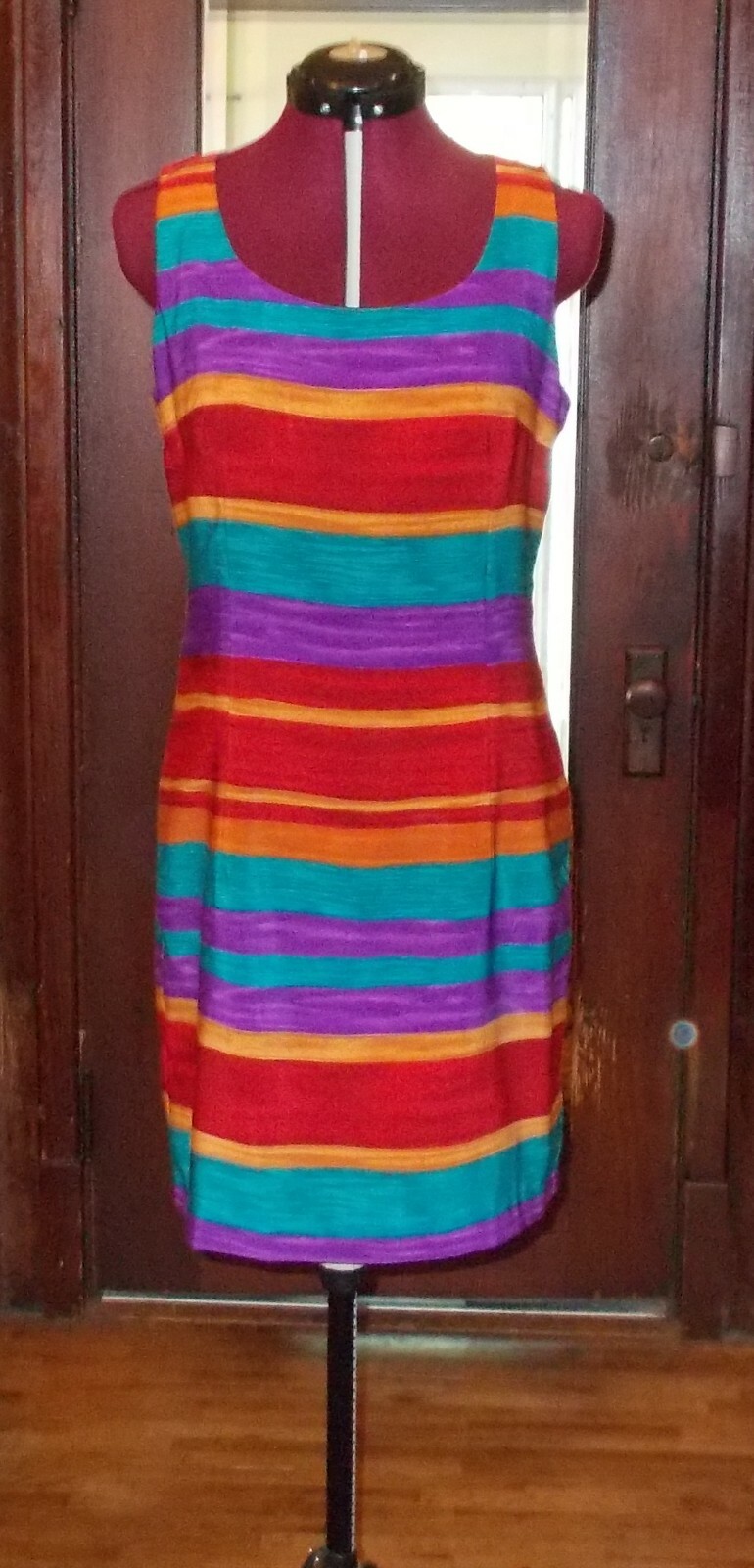 VTG 1990s Jessica Howard Multi-color Stripe Mini Dress Size Petite 10 USA ^