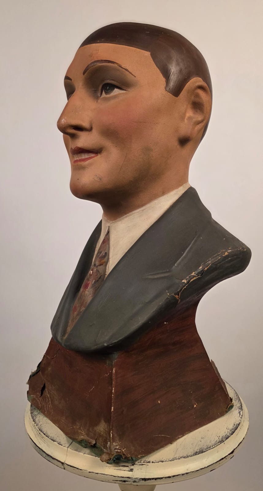 ANTIQUE 1920’S HAND PAINTED PAPER MACHE MALE MANNEQUIN HEAD STORE DISPLAY