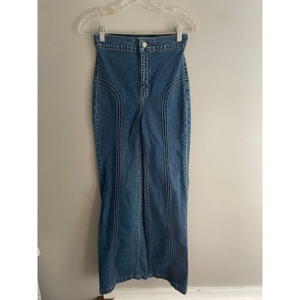 Revice Los Angeles Size 26 High Rise Wide Leg Jeans Contrast Stitch Retro Denim