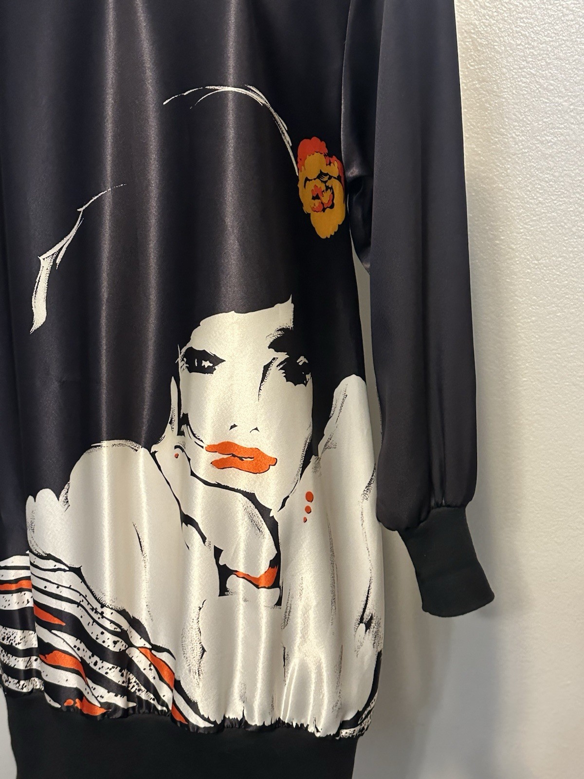 Vintage 80s On The Rocks California Retro Print Black Mini Tunic Dress sz.S-M
