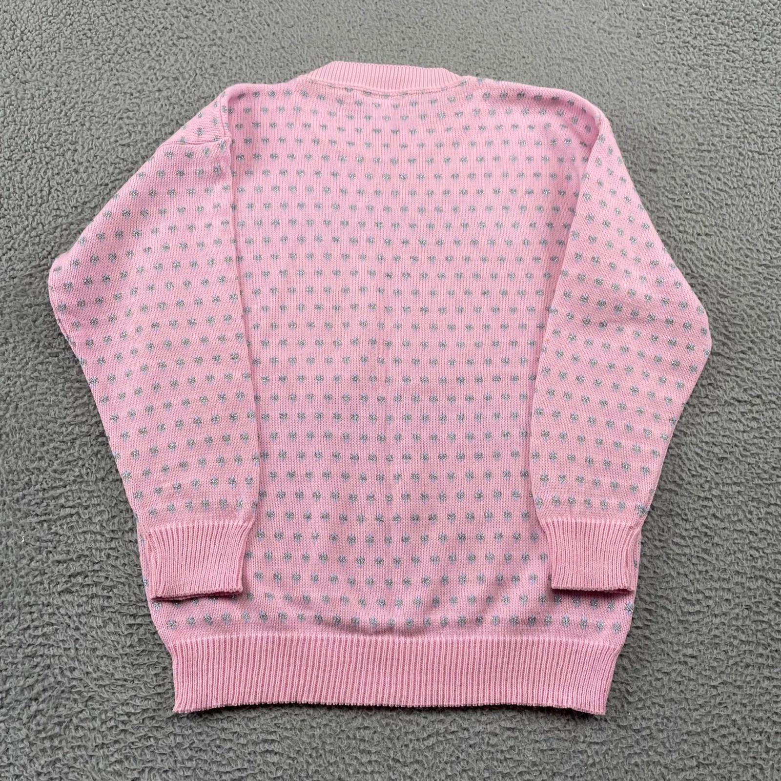 Jennifer Adams Sweater Womens M Pink Cat Graphic Vintage Lurex Knit Pullover