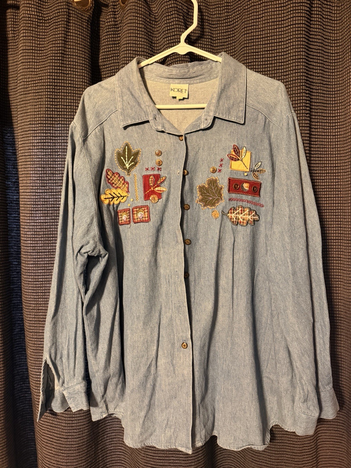 Vintage Kroft 2XL Women’s Denim Long Sleeve Embroidered Autumn Button-down Shirt