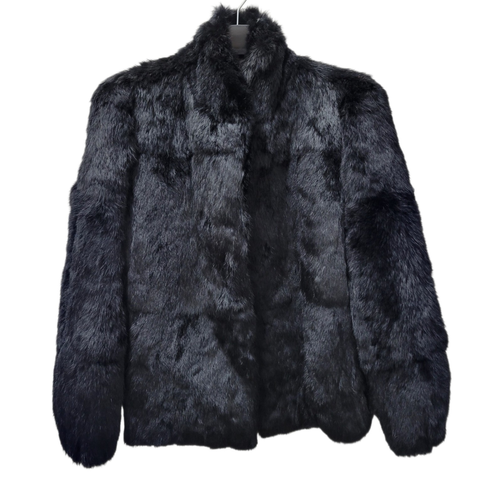 Sergio Valente Black Long-Sleeves Genuine Rabbit Fur Coat Women’s Size Medium