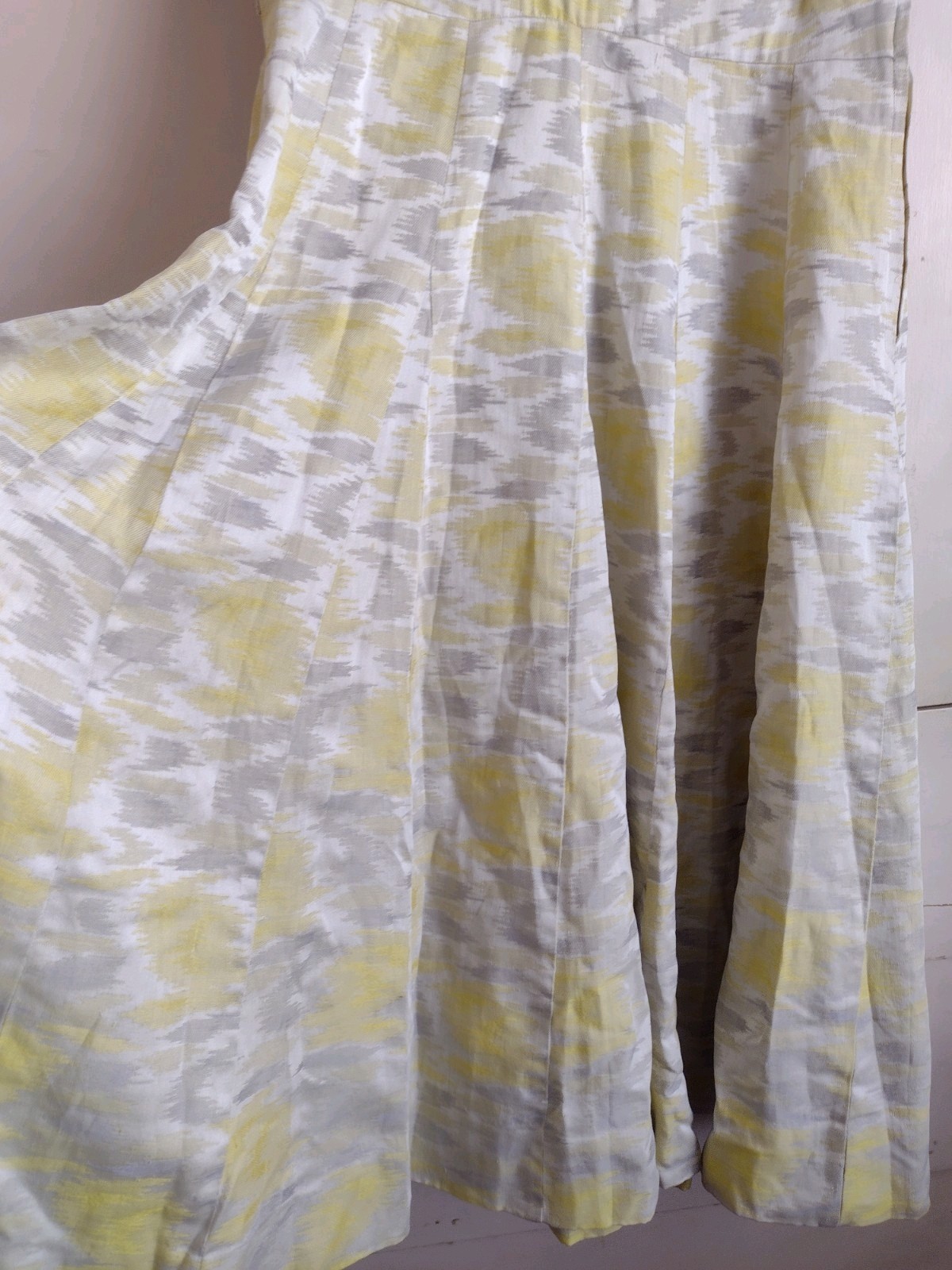VTG Pat Premo Midi Dress Yellow Grey 50s 60s Cottage Full Skirt Mid Century MCM