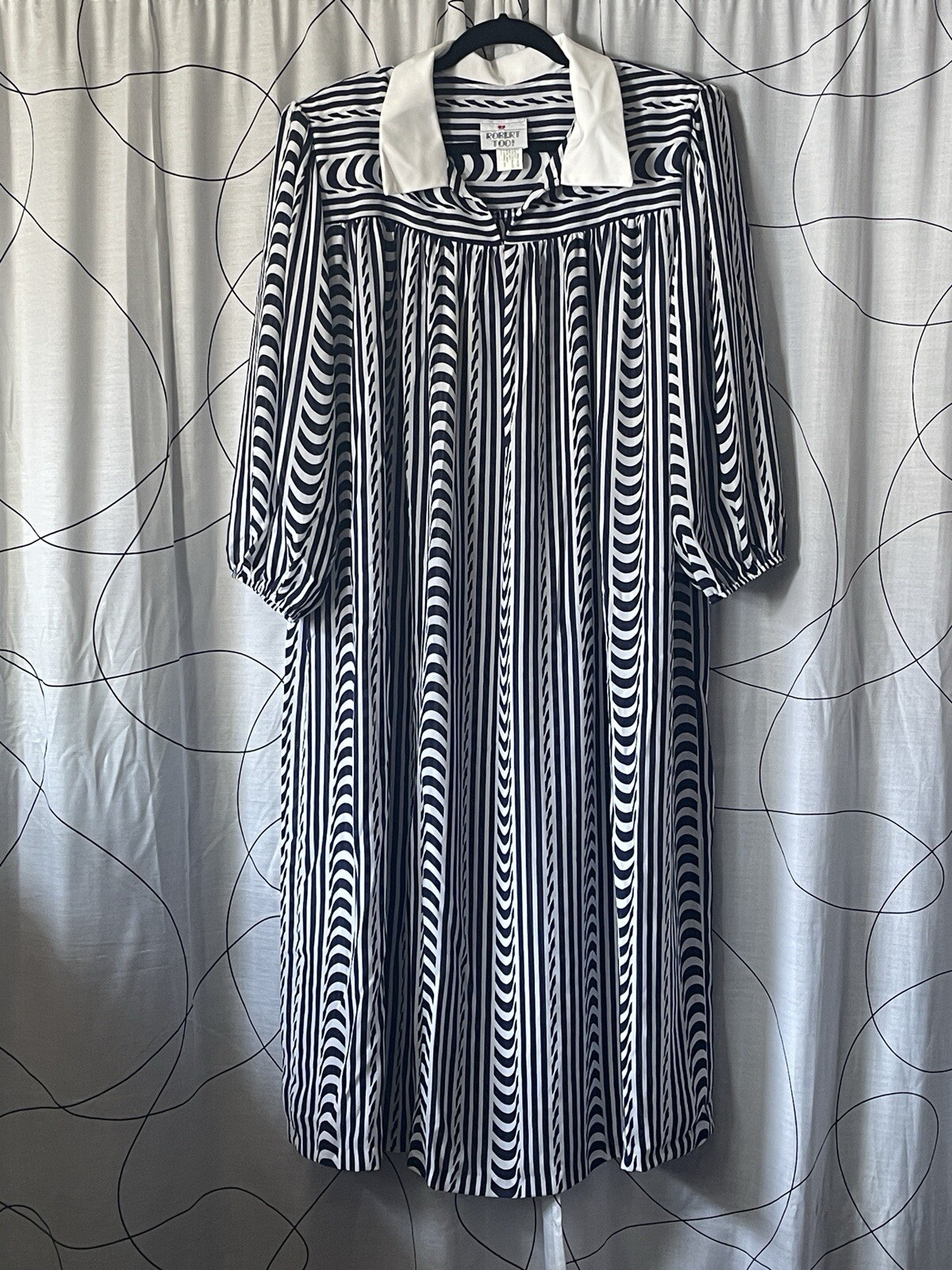 Robert Too! Dress Womens Plus 22 1/2- 42 Blue And White Sheer Vintage 1990