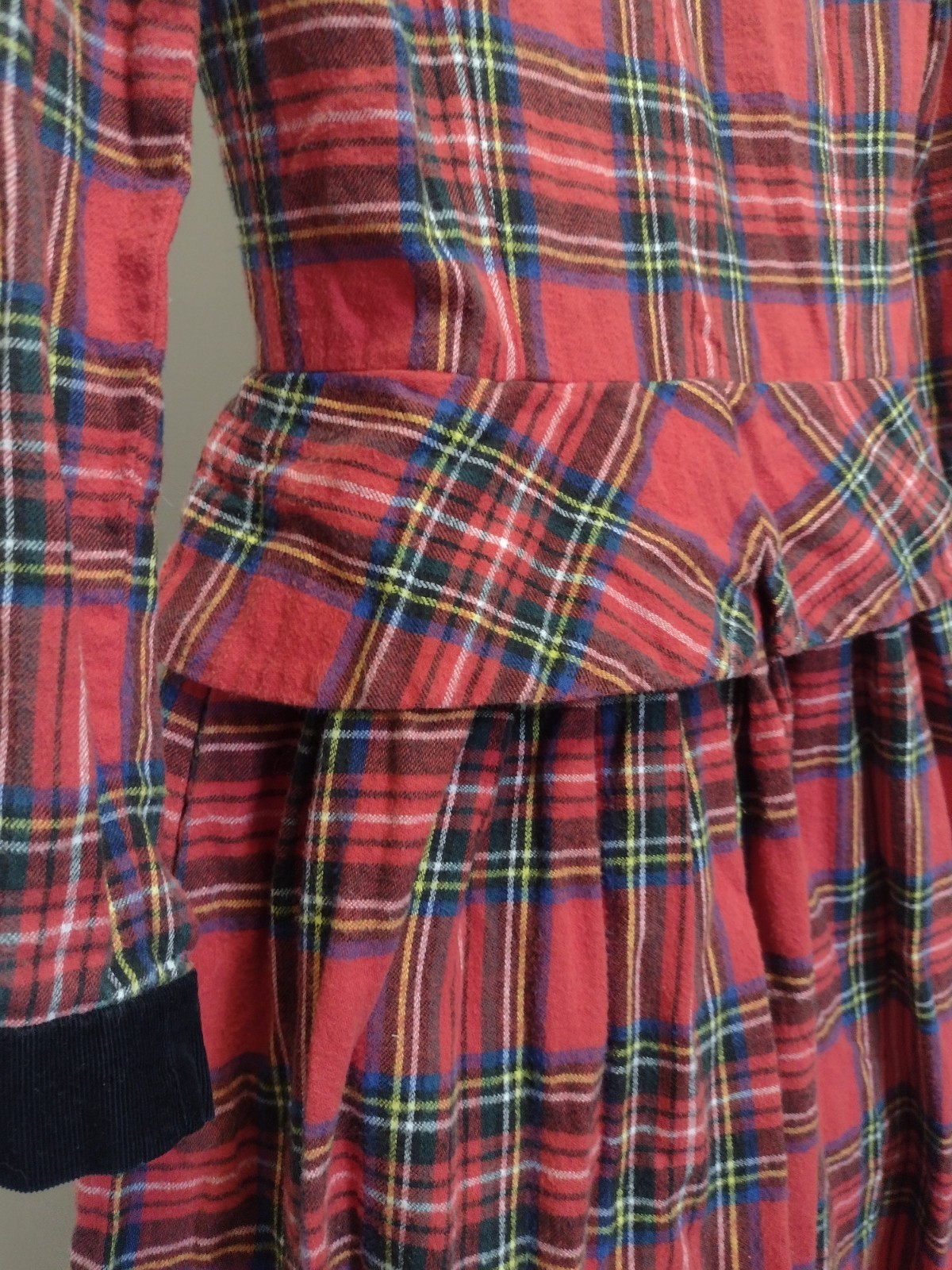 Vintage Petite Lanz Red Plaid Flannel Dress Peplum Corduroy Tartan 80s USA