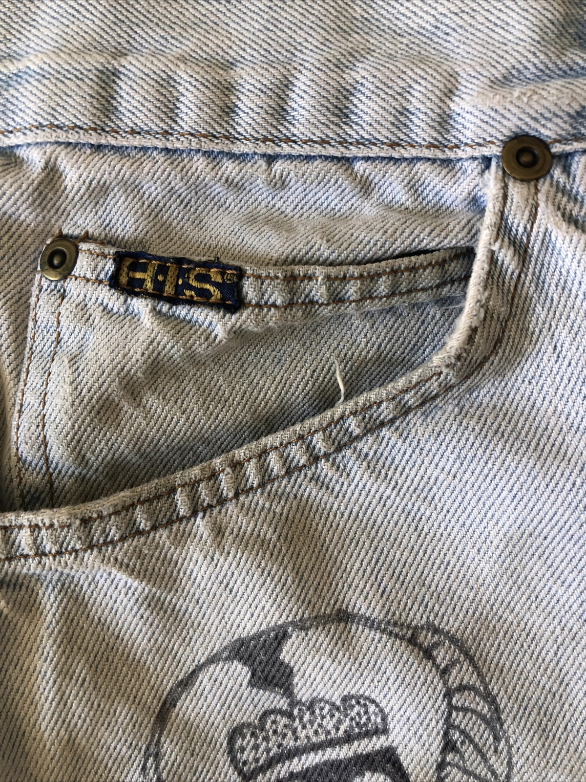 VTG Women’s H.I.S. Jeans DIY Patches Hippie BoHo Retro Destroyed 32/32 USA Made