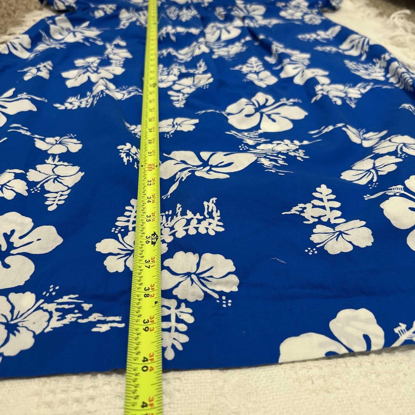 Vtg Ui-Maikai Traditional Hawaiian Muumuu Dress Blue White Hibiscus Size M/L