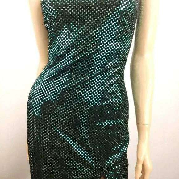 Vintage 90’s LA Glo Black Beaded Velour Formal Prom Dress Size 3/4