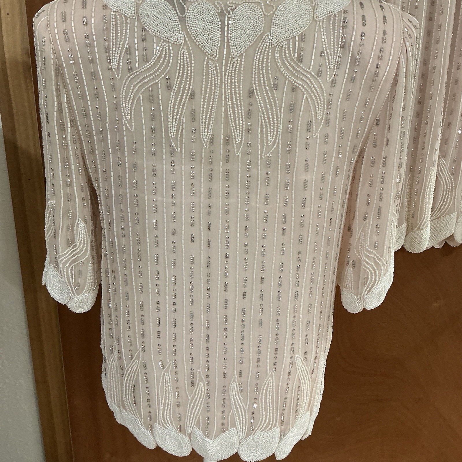 VTG 80’s Beaded Blush Silk Ensemble 1920s Flapper Style Size Med. Hollywood Glam