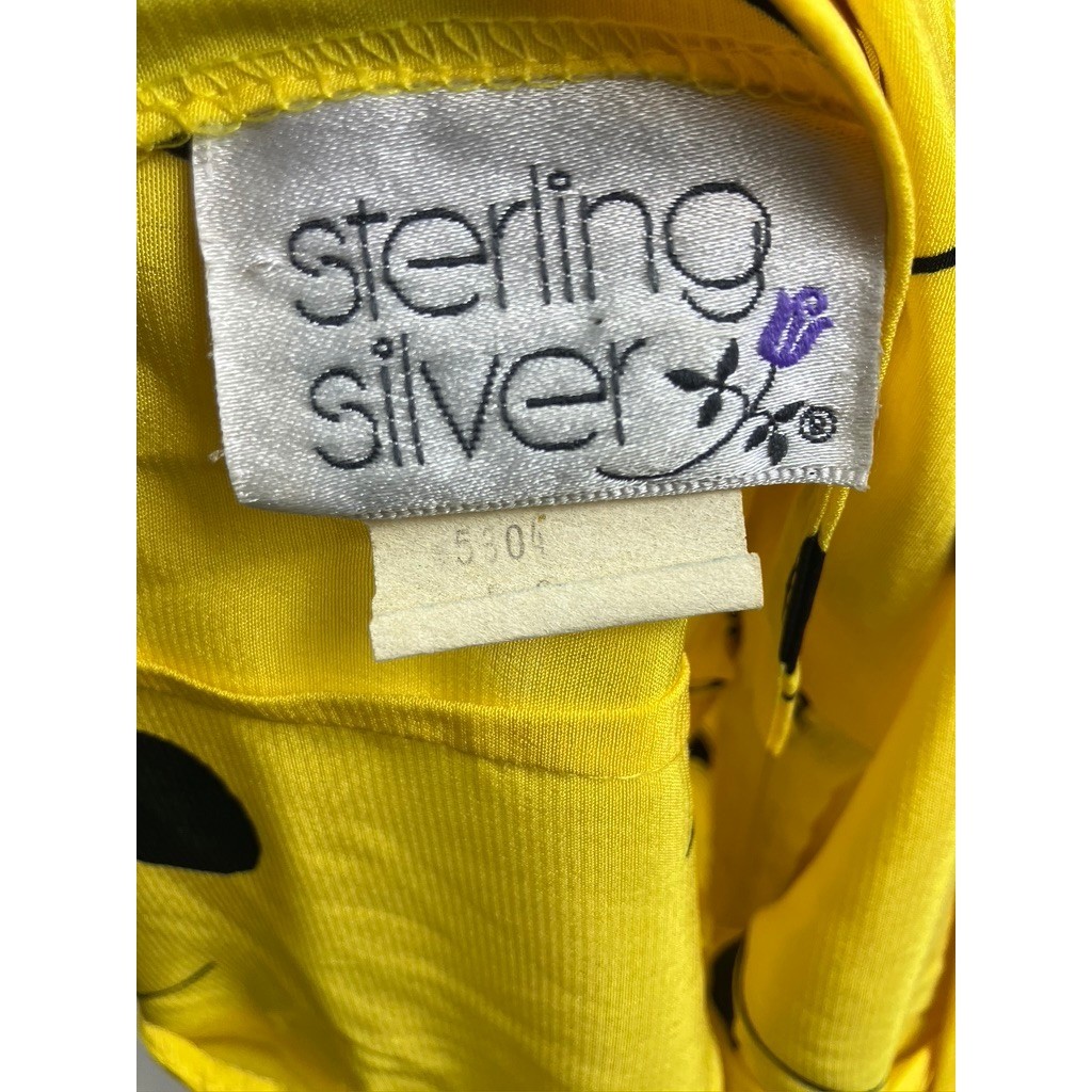 Sterling Silver Vintage Yellow Polka Dot Ruffle Hem Midi Dress Womens 0/2 80s 90