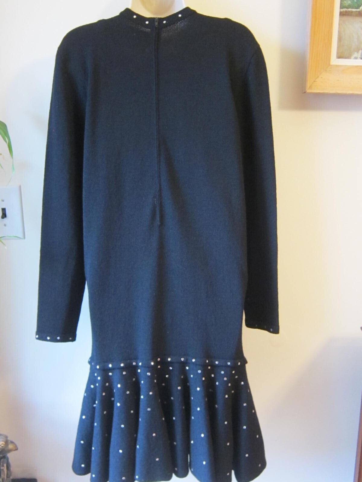 80’s Jennifer Roberts Louis Marino Black Knit Dress w/Rhinestones Made USA Sz 12