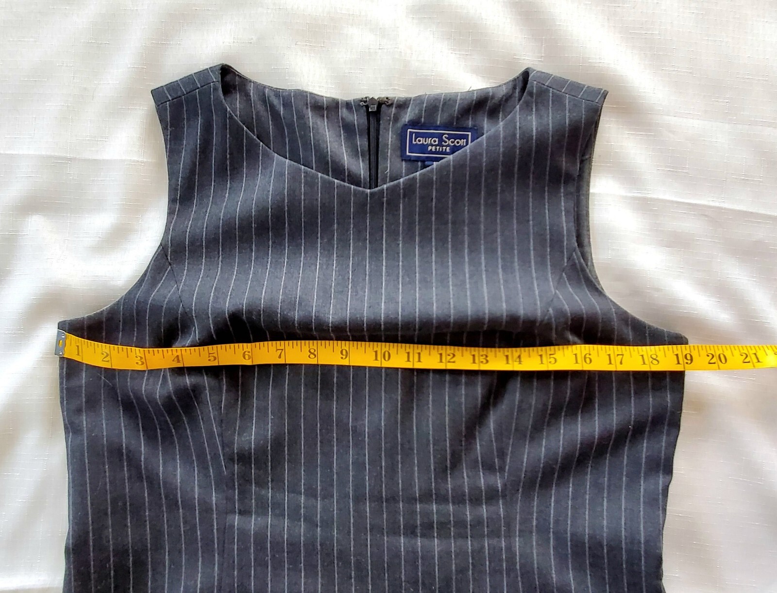 Vintage Gray Pinstripe Suit Blazer Sheath Dress Size 12P Laura Scott Y2K 2000s