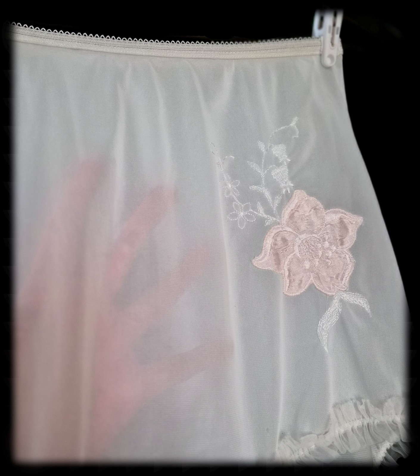 Vintage NYLON Gusset GRANNY Panties SHEER Hi-Rise CHIFFON Lace FLORAL Design M/L