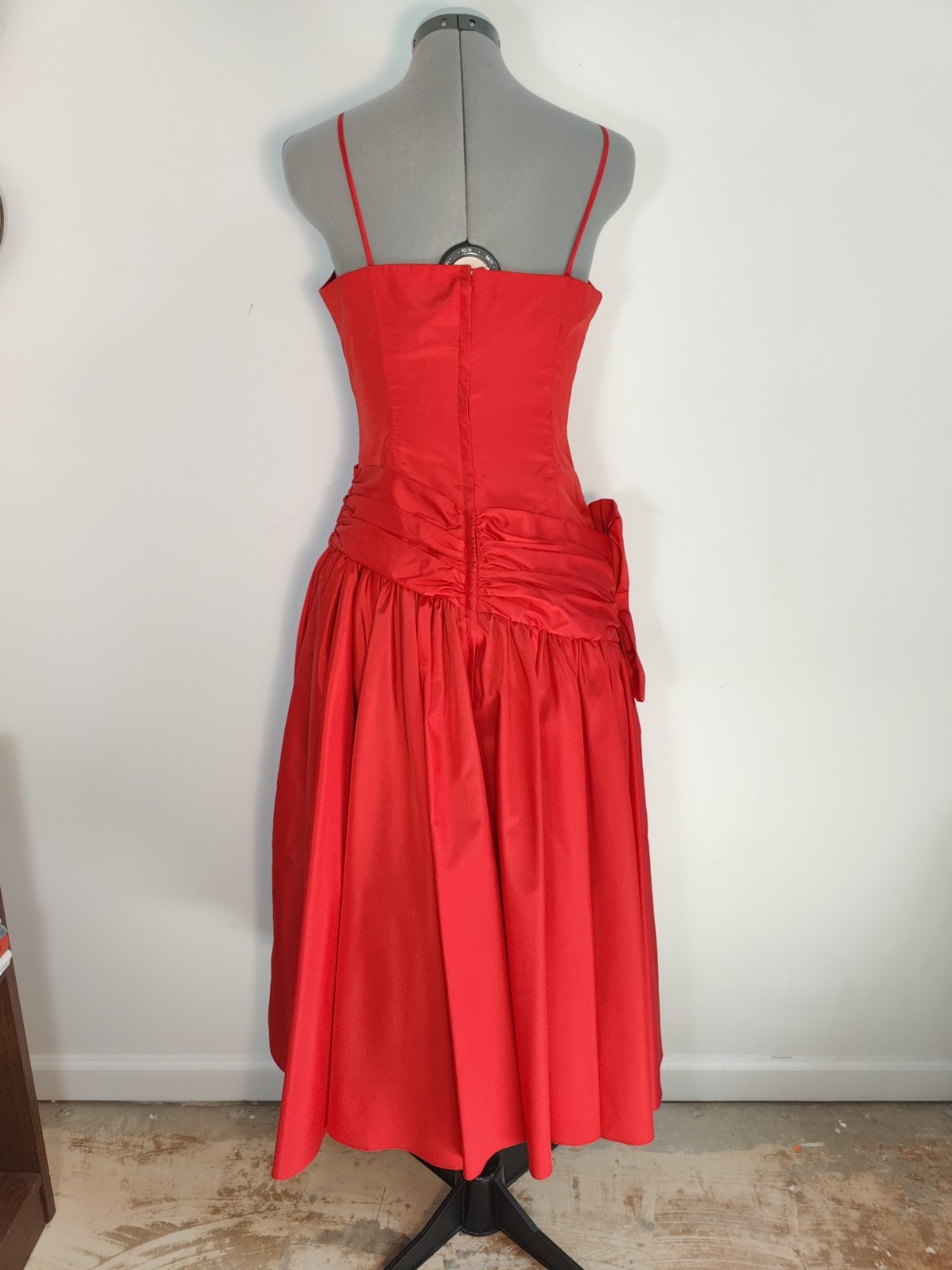 Vtg 80s Prom Dress Red Satin Sleeveless Bow Formal Party Sz M ILGWU