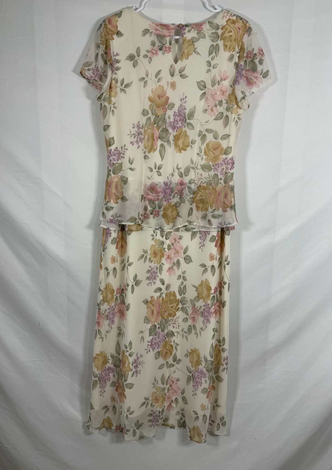 Vintage J.B.S. Ltd. 90s Chiffon Pastel Floral Tiered Maxi Dress Size 10