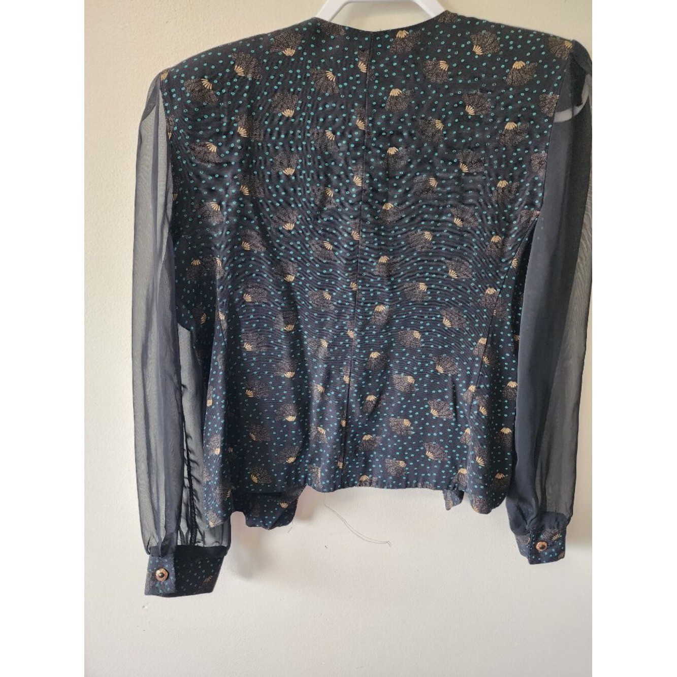 Vintage Willy’s Influence Black Teal Gold Sheer-Sleeve Blouse Jacket