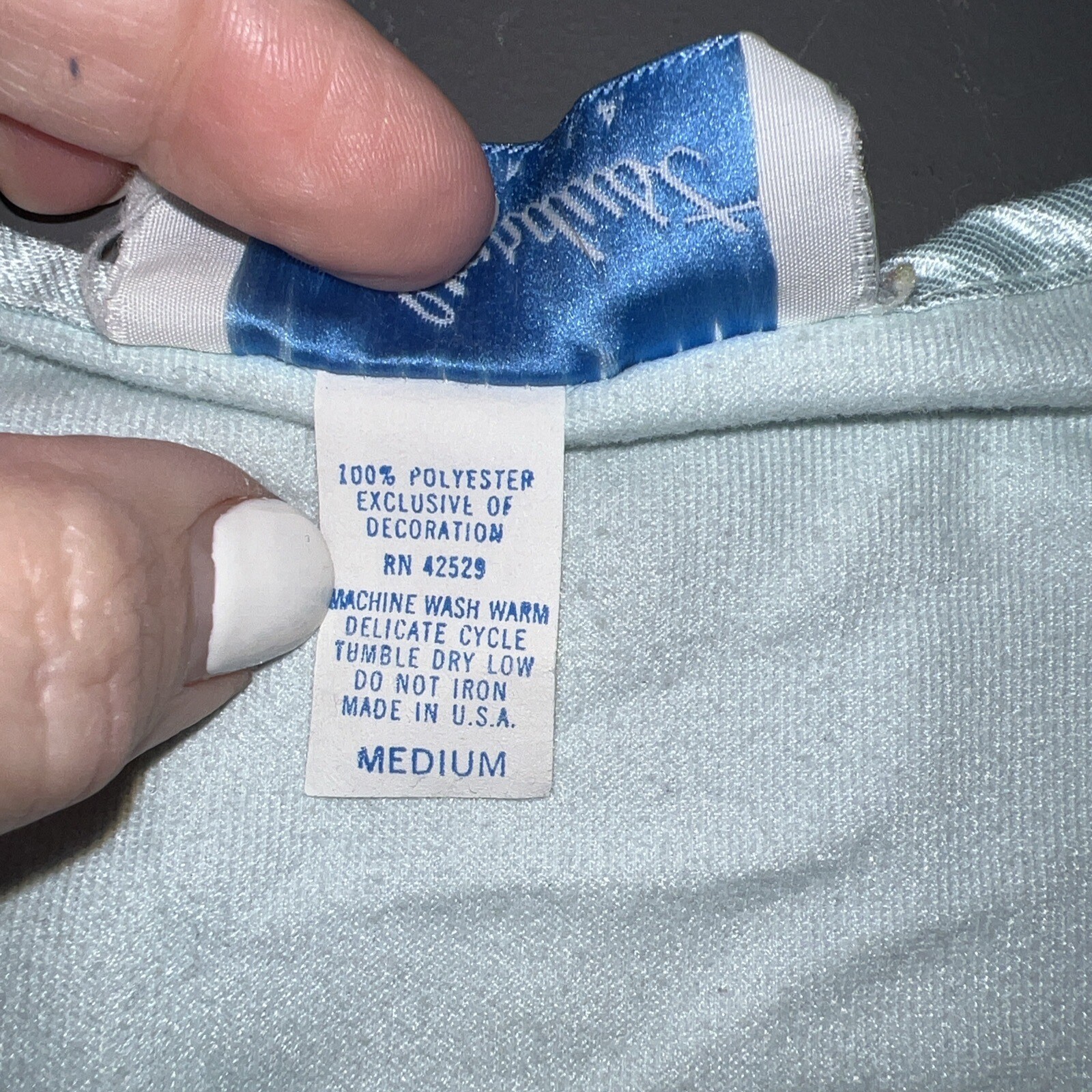 VNTG STARDUST Maxi Tiered Aqua Blue SATINY Cottony Lining NIGHTGOWN M