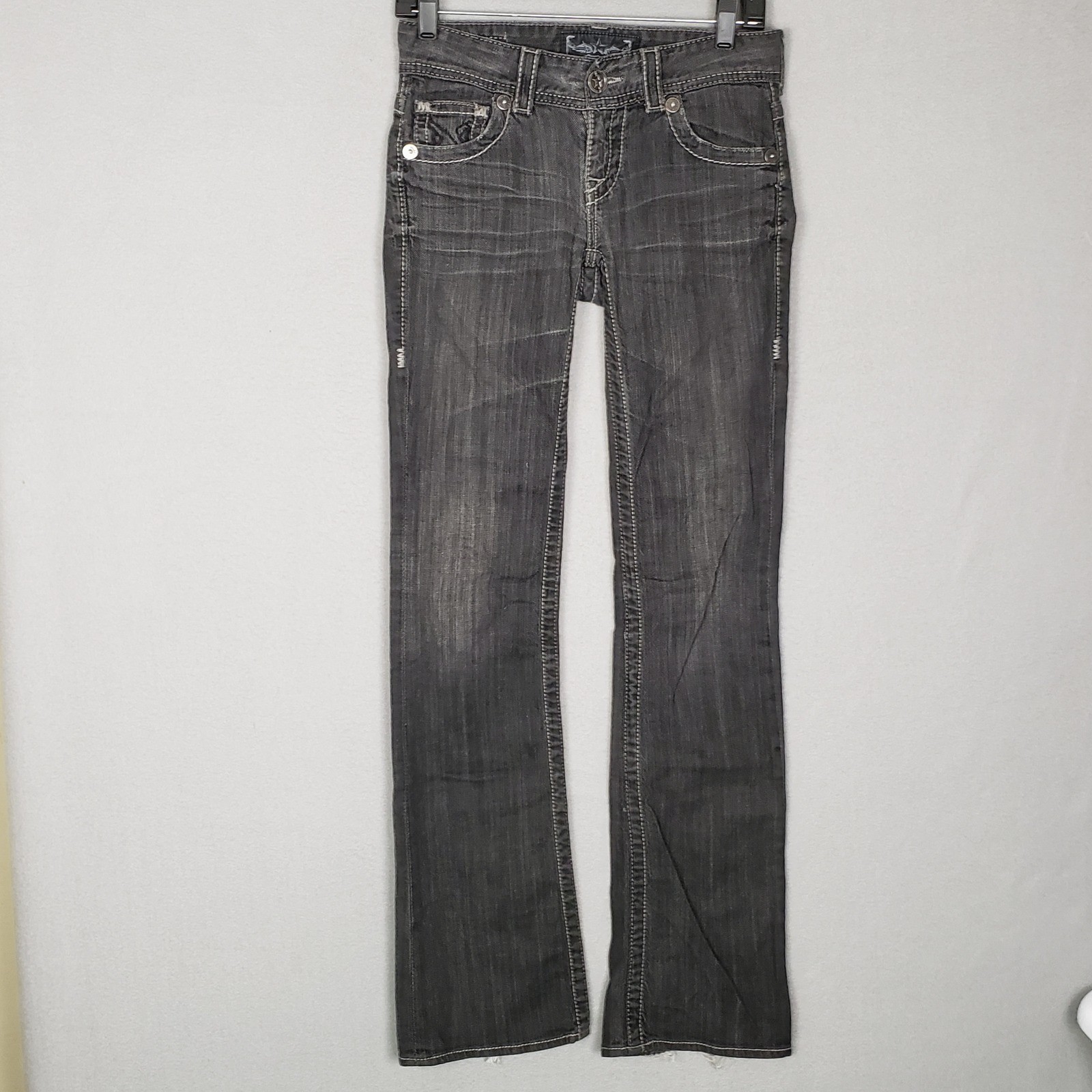 Y2K Big Star Sophie Bootcut Jeans Black Denim Grunge Western Distressed Size 25L