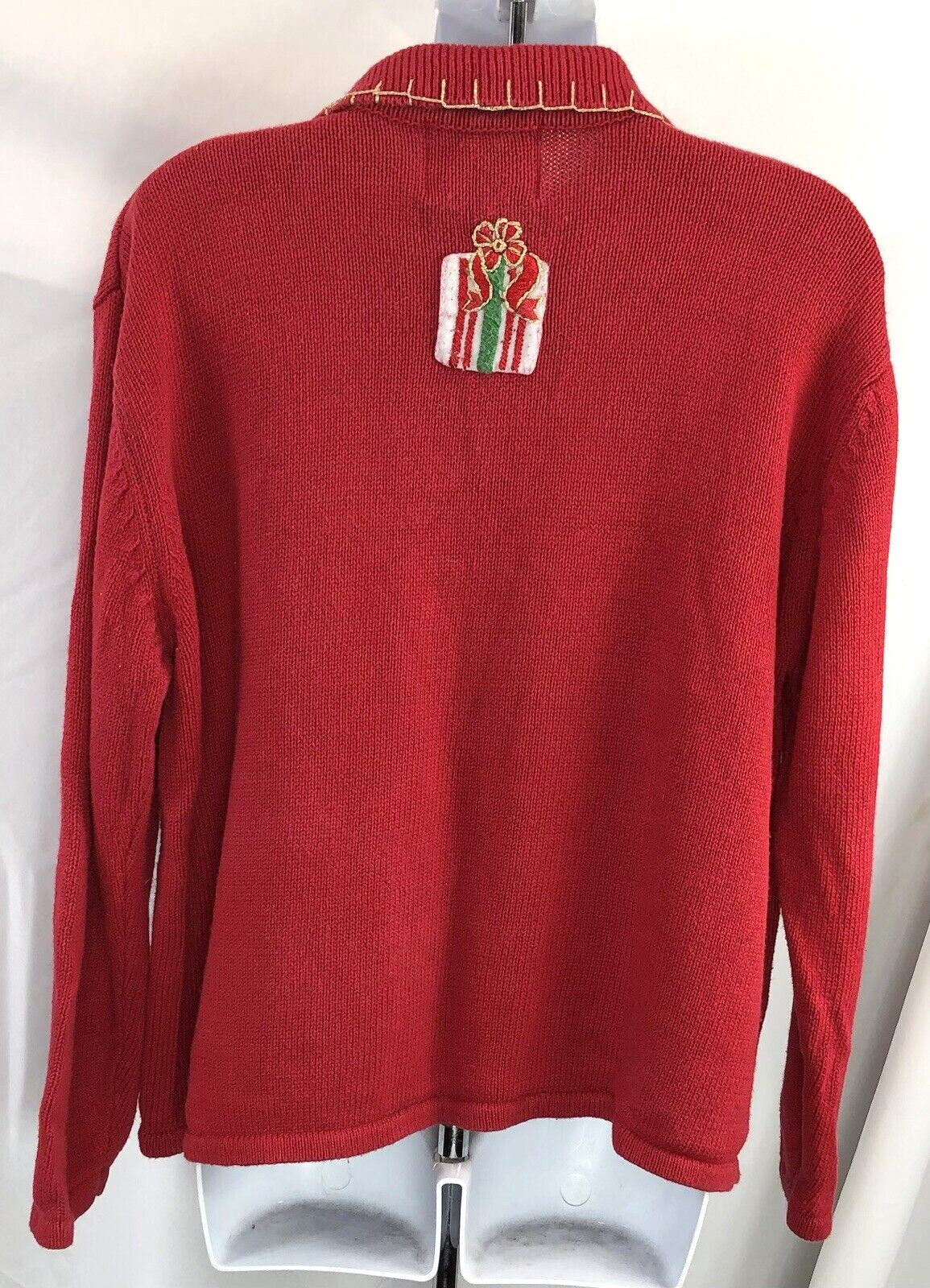 Vintage heirloom collectibles Cardigan sweater L zip front red Christmas holiday