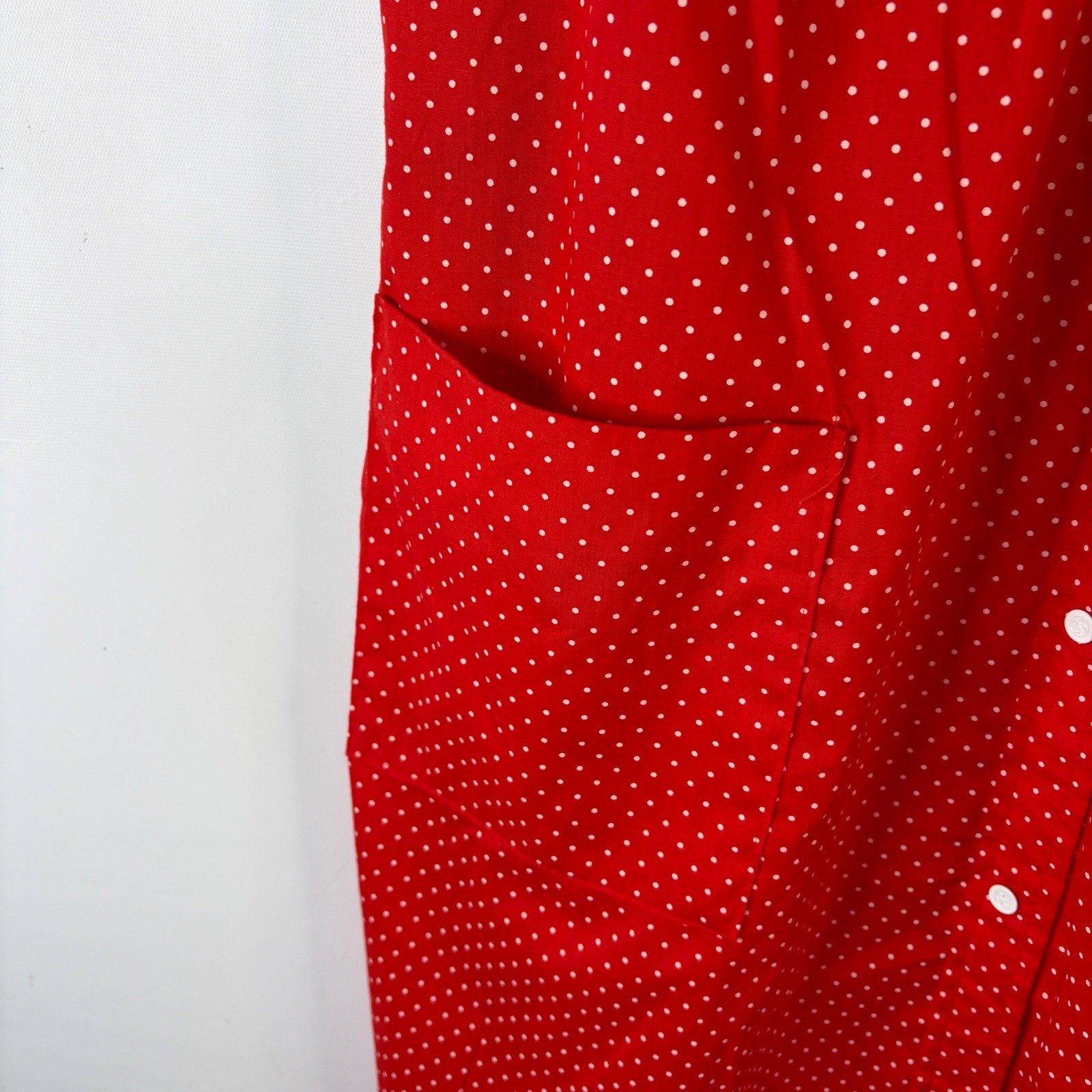Lara Dee House Dress Womens 38 Red Polka Dot Vintage Button Front Rick Rack Trim