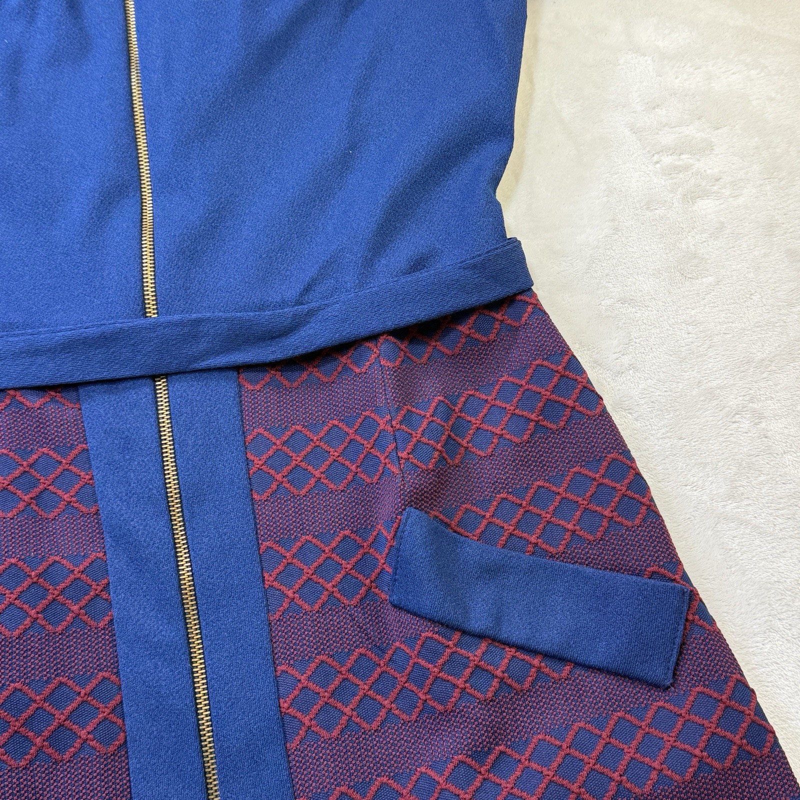 Vintage 60s 70s Grays Landing Mod Zip Front Dress Blue Purple 12P Mid Century