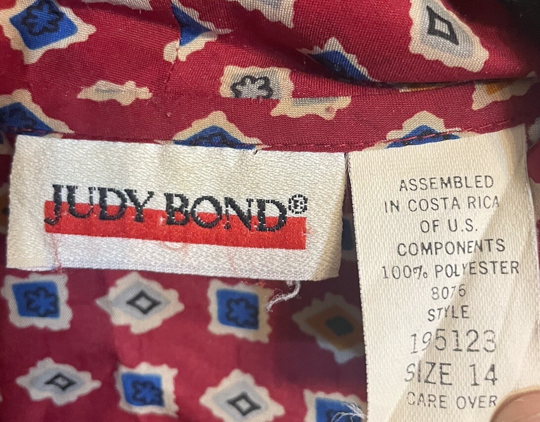 Judy Bond VTG Button Up Blouse W/ Bow Tie Scarf Sz 14