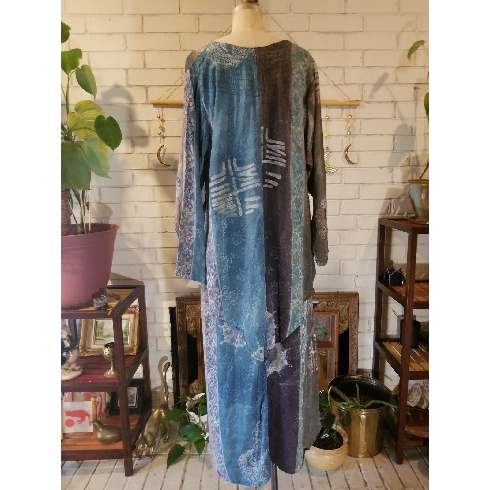 Vintage Mission Canyon Santa Barbara Batik Silk Jacquard Maxi Dress XL Boho