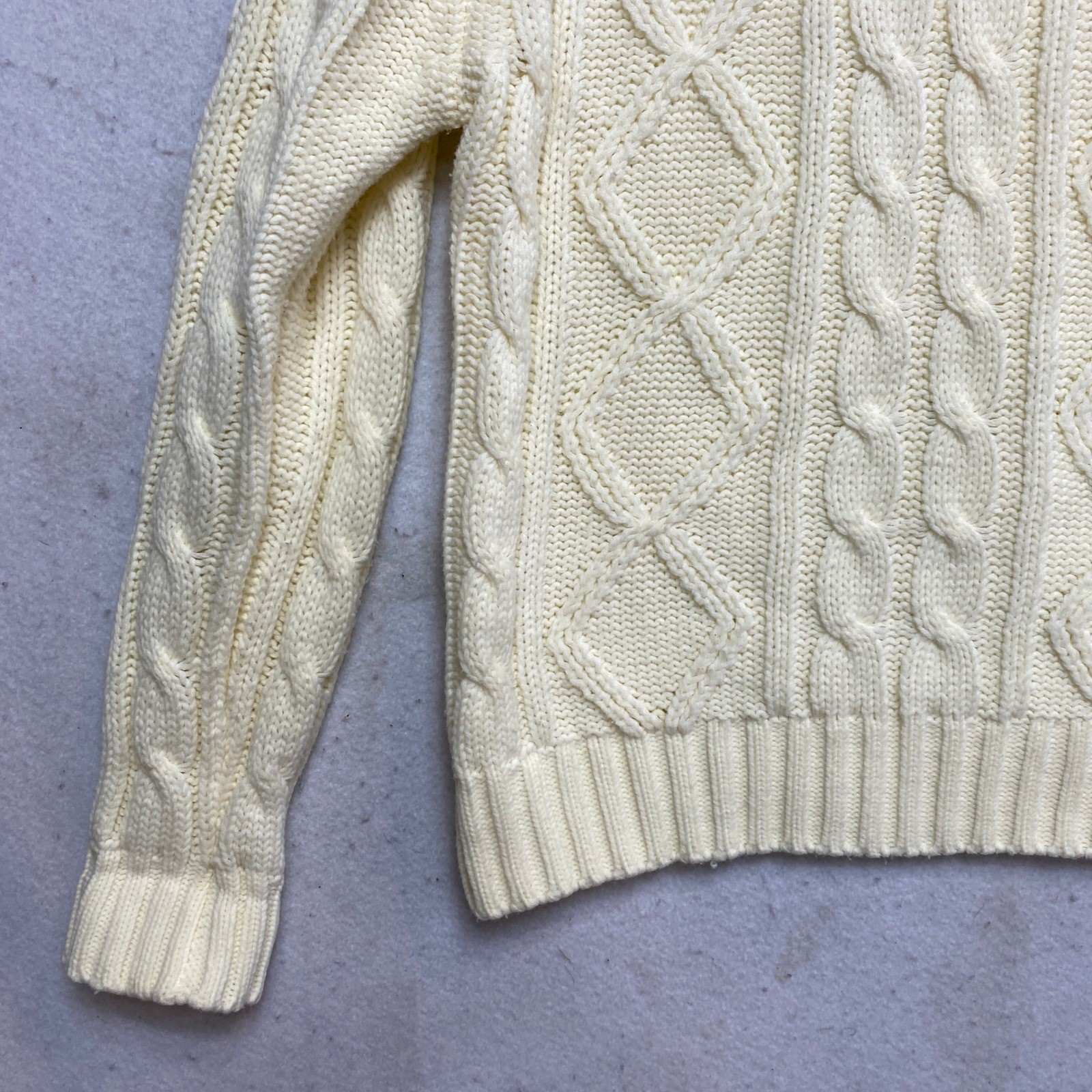 Sears Kings Road Sweater Womens Medium Cream Vintage Crewneck Ivory Cable Knit